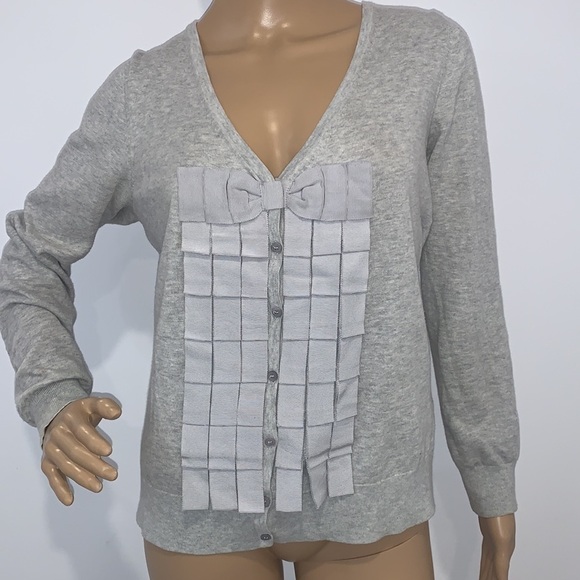 Ted BAKER LONDON Women Marle Grey Yalong Gros Grain Bow Cardigan size 4/US 10 - Picture 4 of 15
